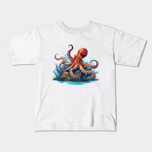 Orange Octopus Kids T-Shirt